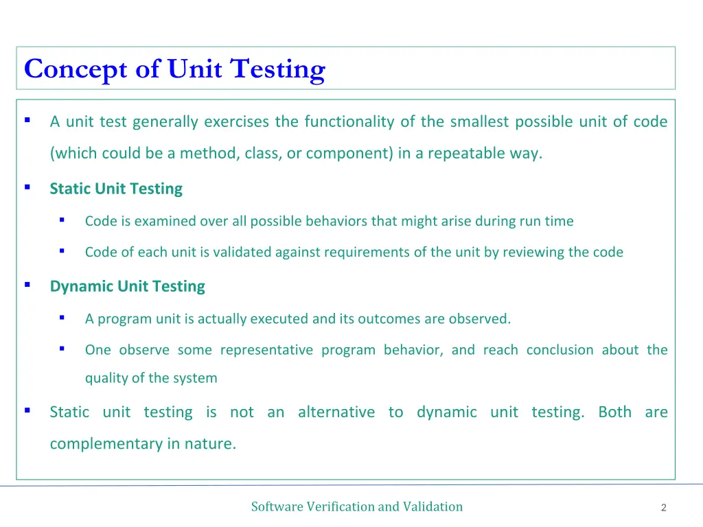 concept of unit testing