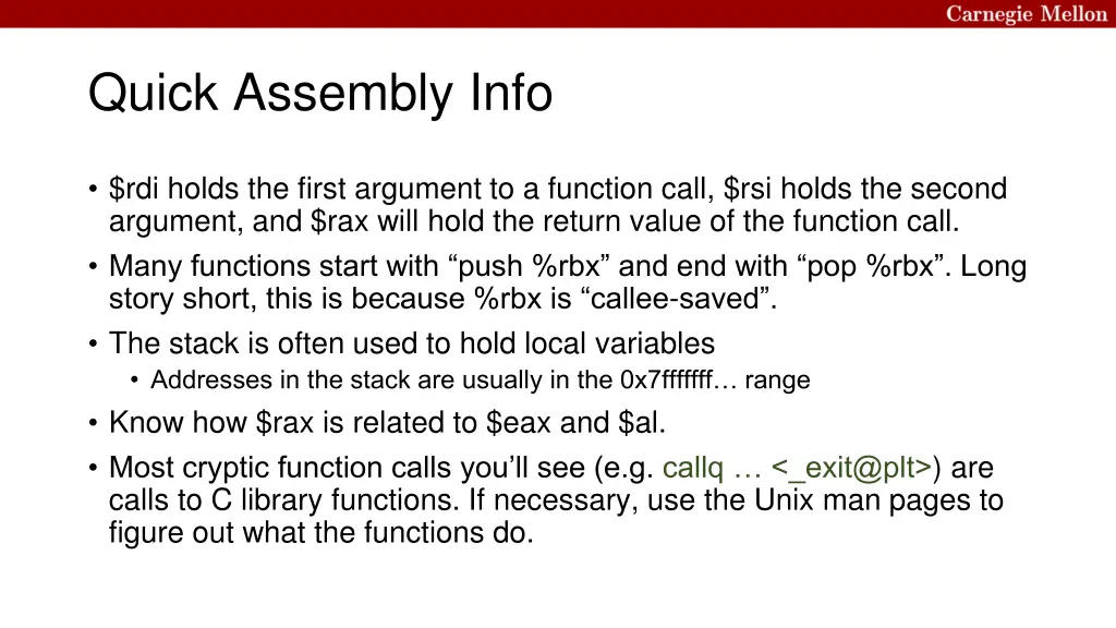 quick assembly info