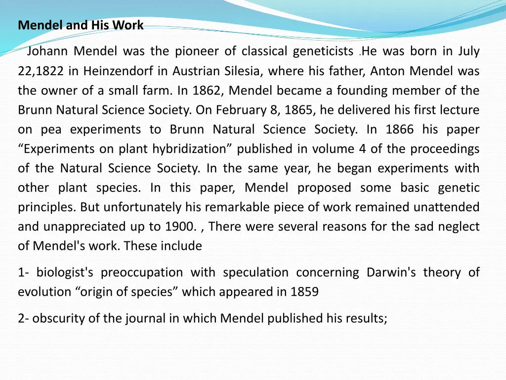 mendel and his work