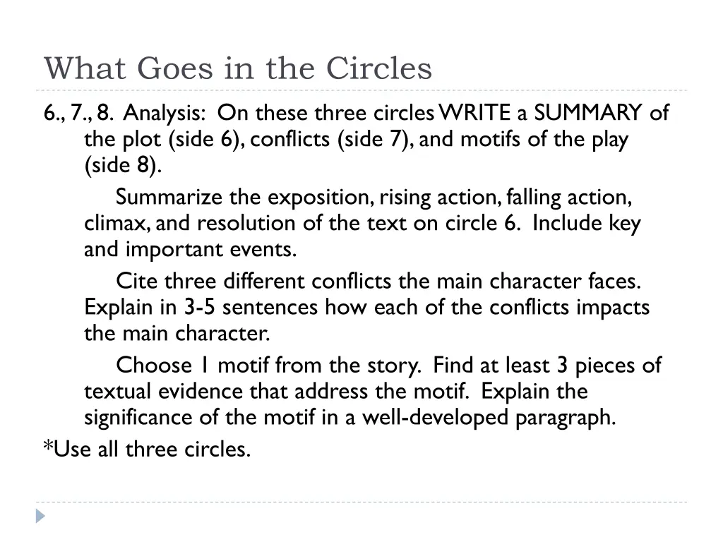 what goes in the circles 6 7 8 analysis on these