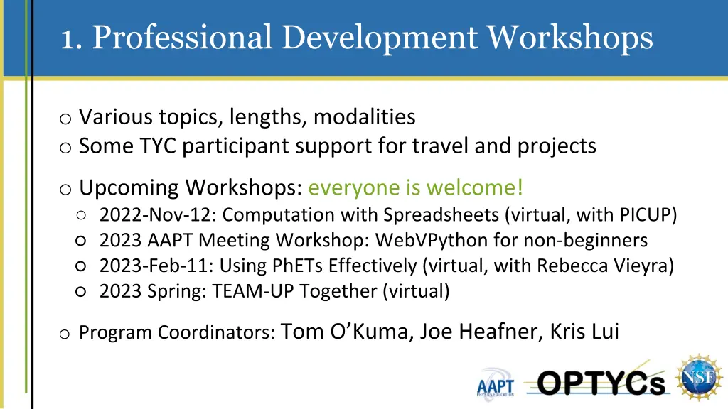 1 professional development workshops