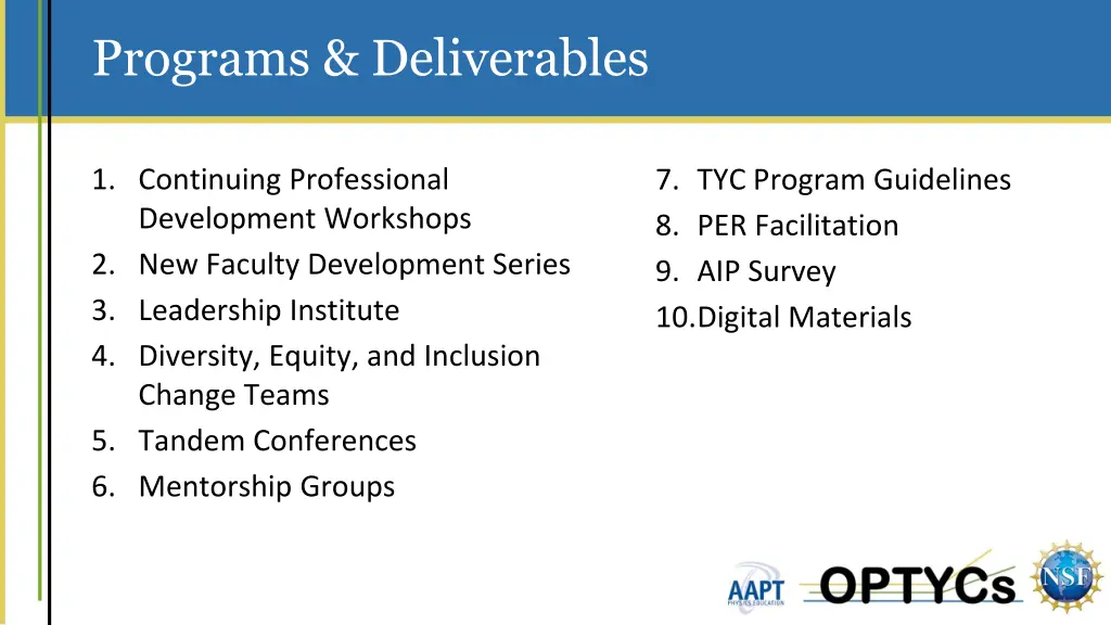 programs deliverables