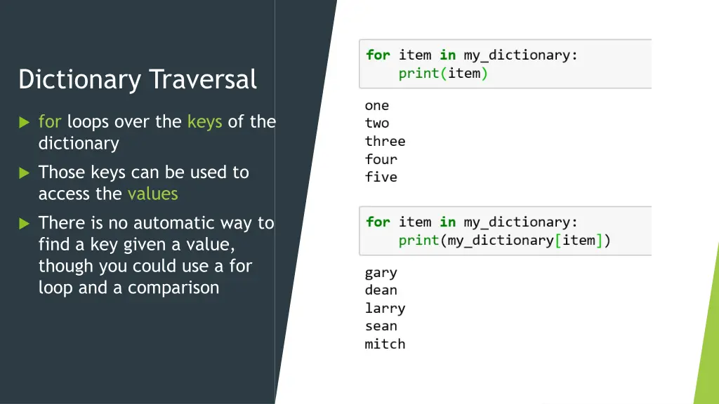 dictionary traversal