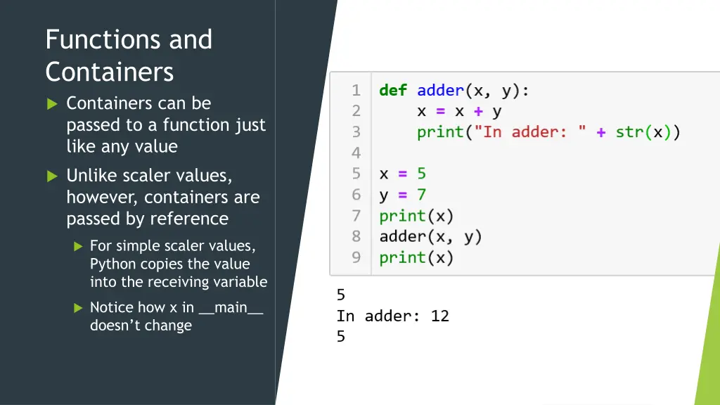 functions and containers containers can be passed