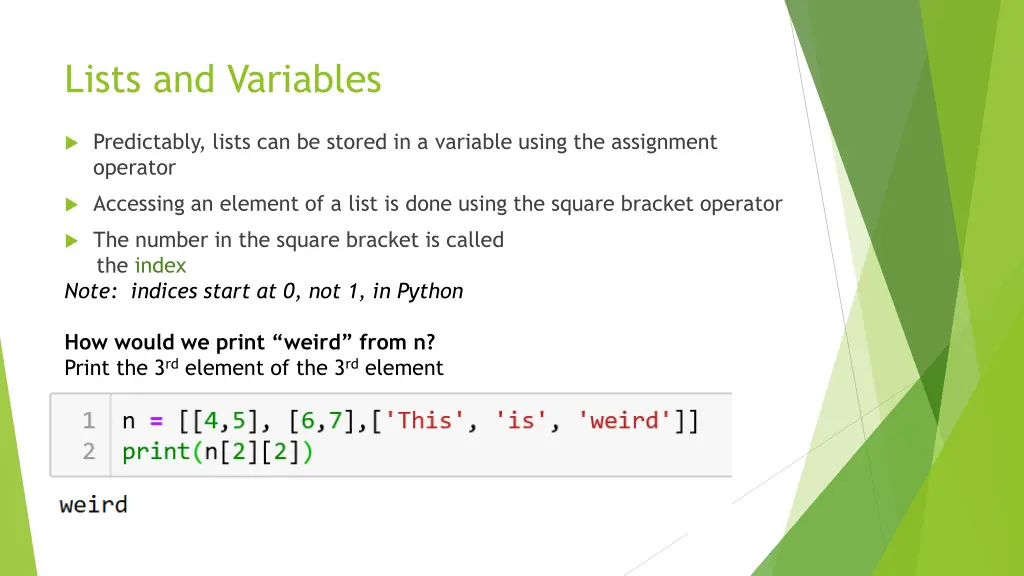 lists and variables 2