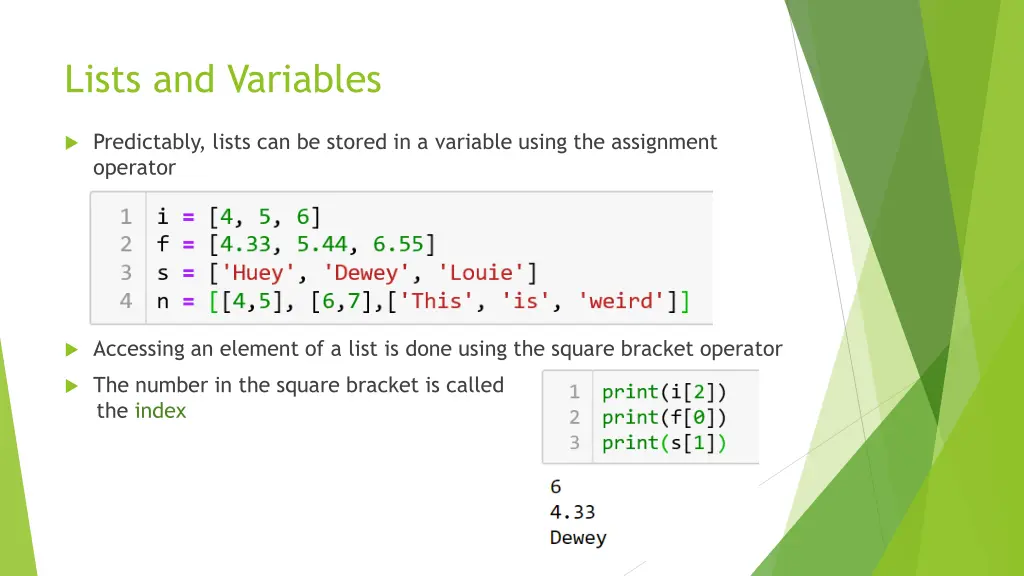 lists and variables