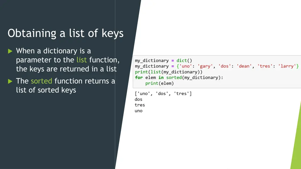 obtaining a list of keys