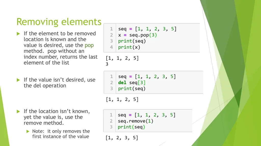 removing elements