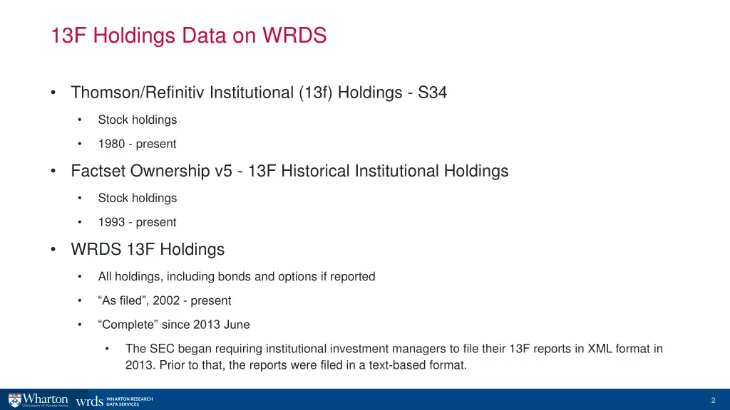 13f holdings data on wrds