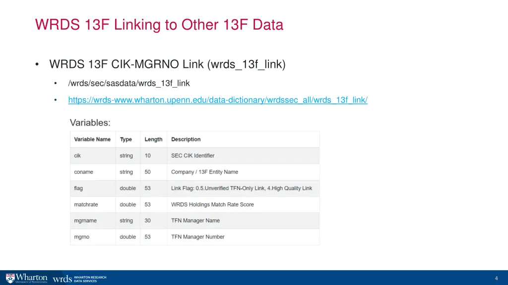 wrds 13f linking to other 13f data