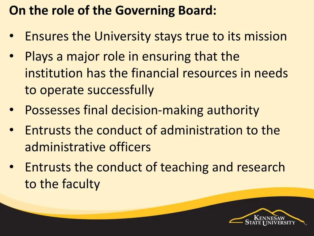 on the role of the governing board