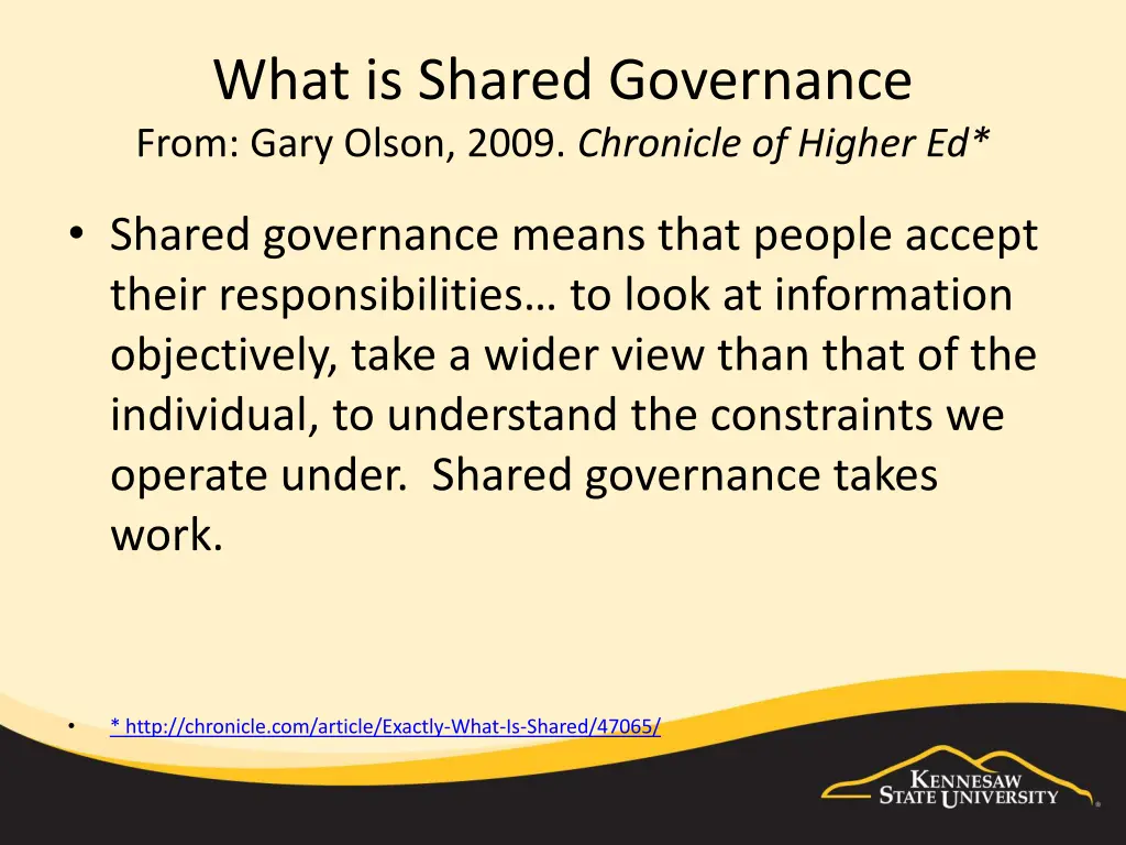 what is shared governance from gary olson 2009 2