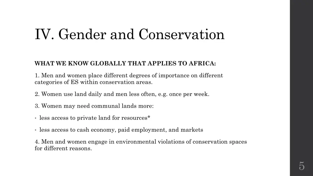 iv gender and conservation