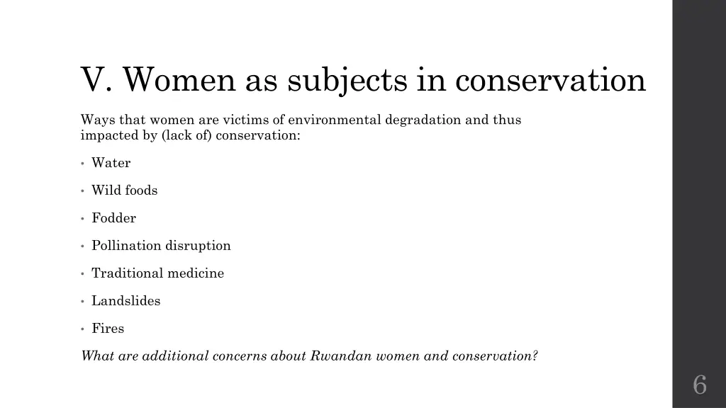 v women as subjects in conservation