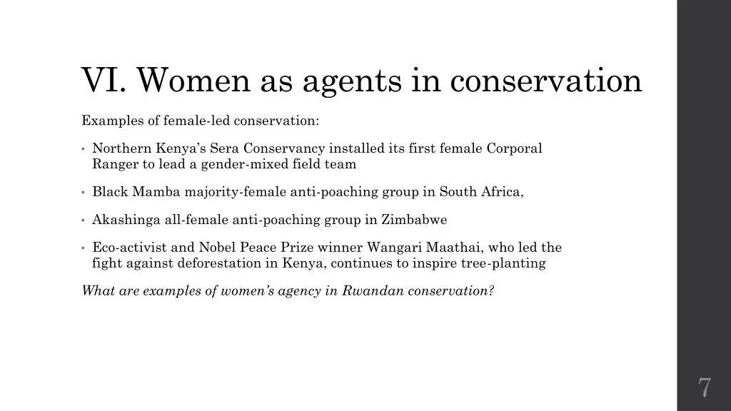 vi women as agents in conservation