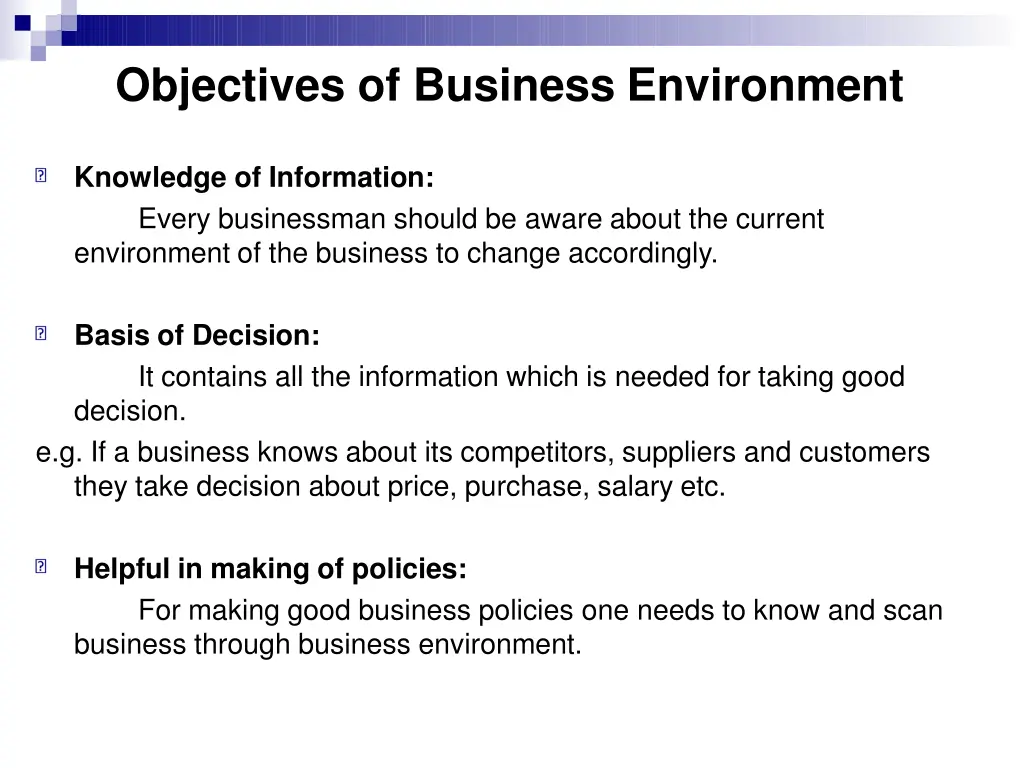 objectives of business environment