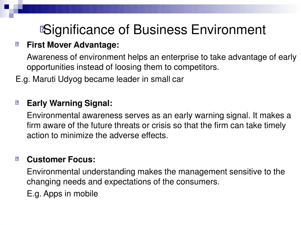 significance of business environment first mover