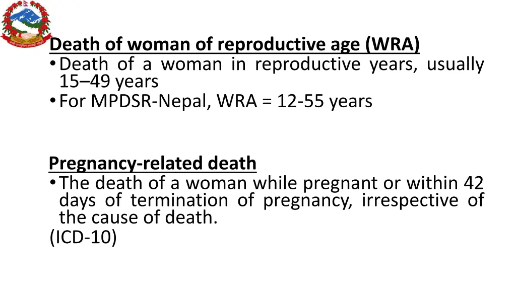 death of woman of reproductive age wra death