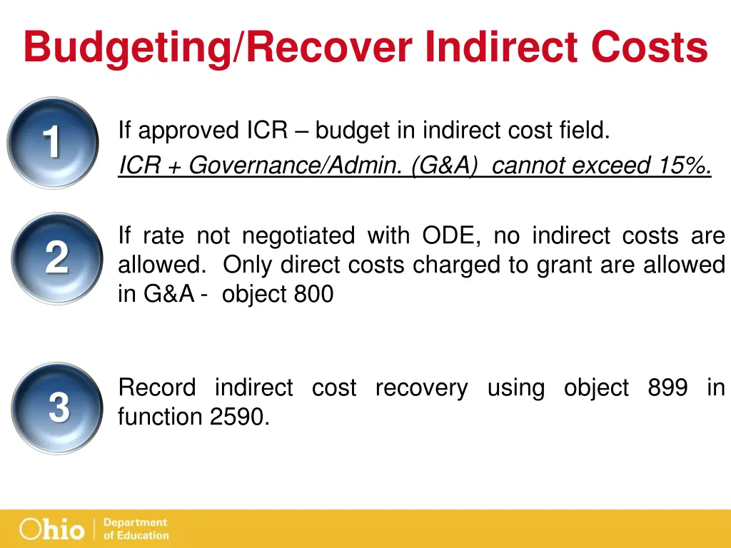 budgeting recover indirect costs