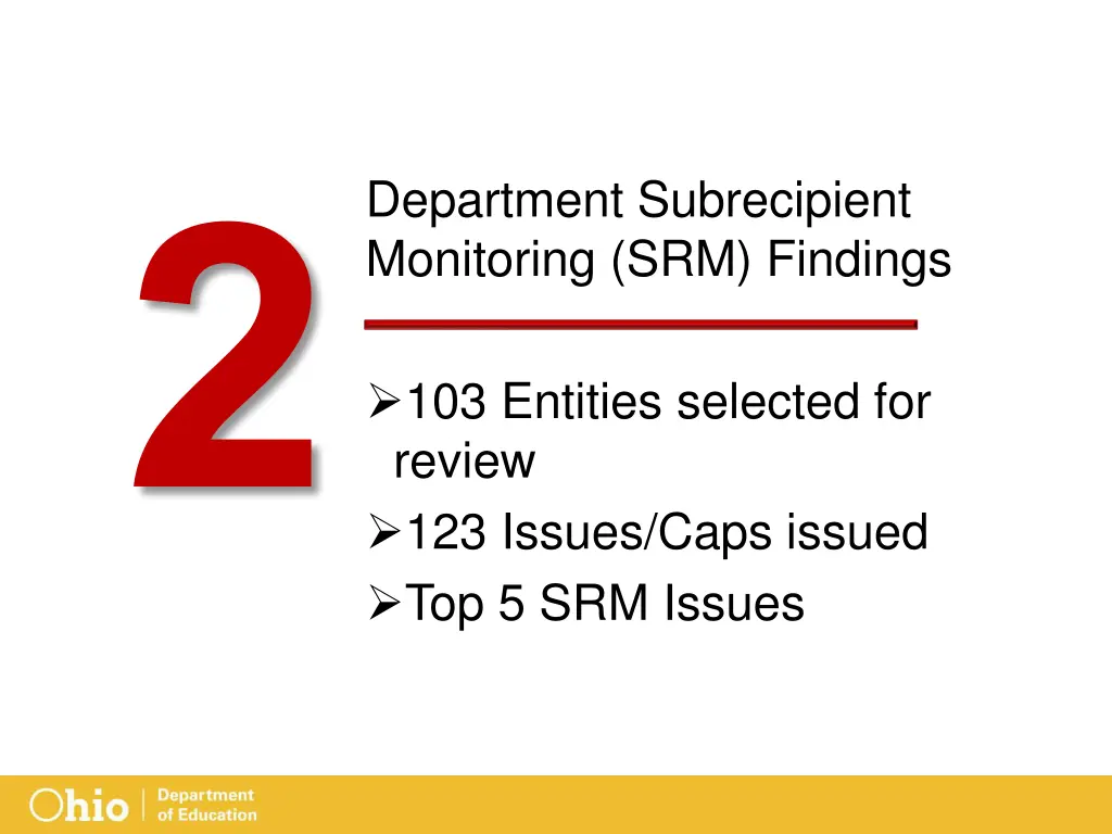 department subrecipient monitoring srm findings