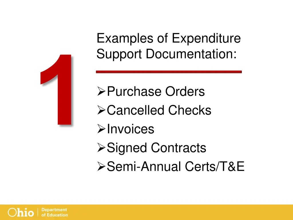 examples of expenditure support documentation