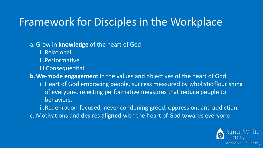 framework for disciples in the workplace