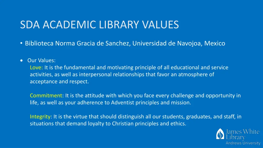 sda academic library values