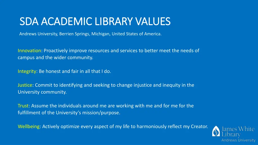 sda academic library values sda academic library