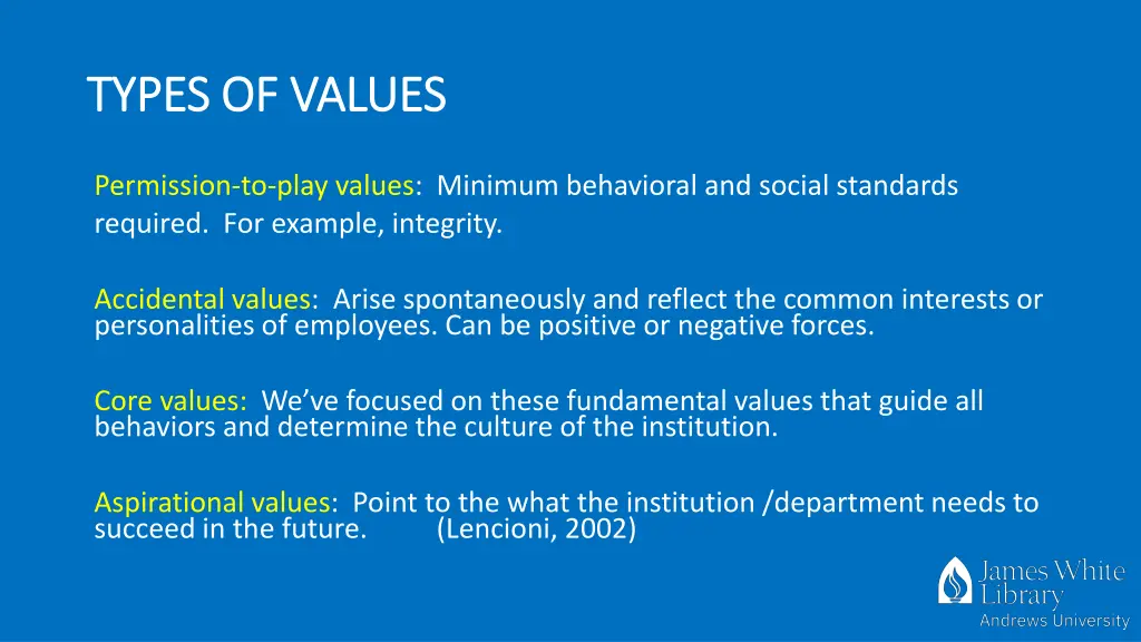 types of values types of values