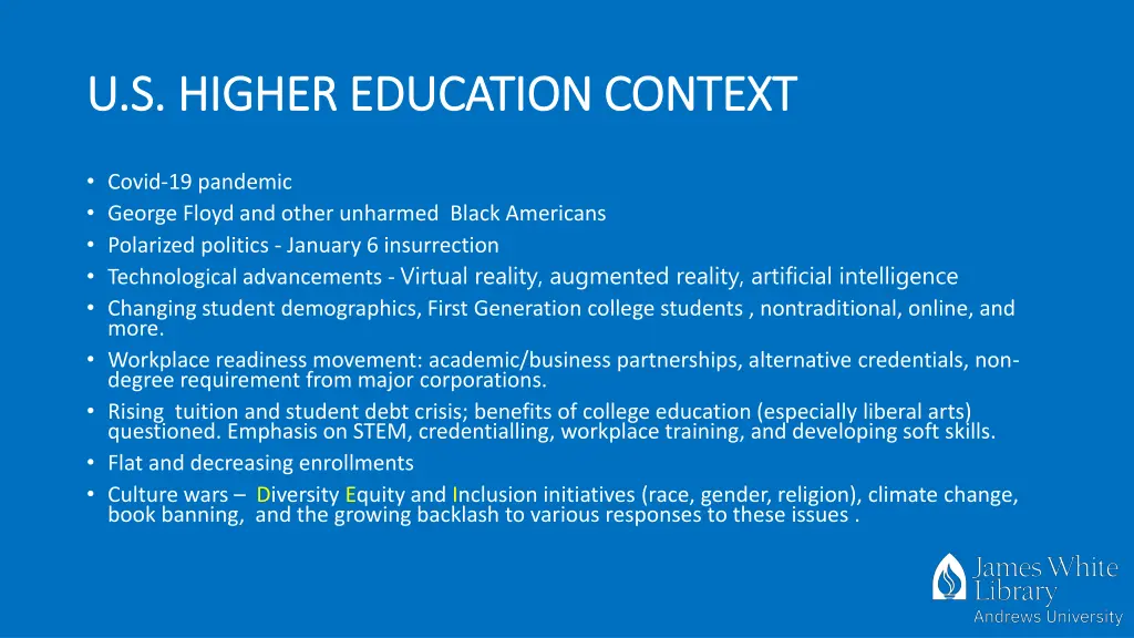 u s higher education context u s higher education