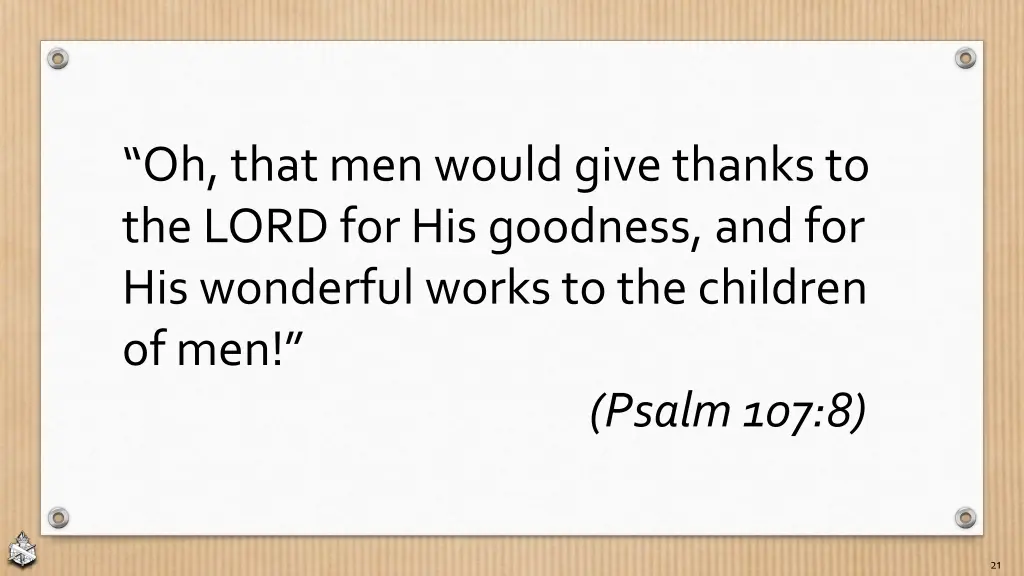 oh that men would give thanks to the lord