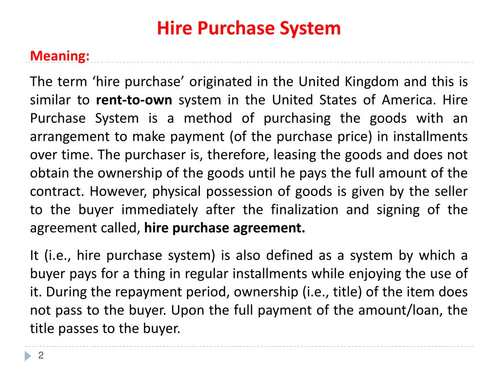 hire purchase system