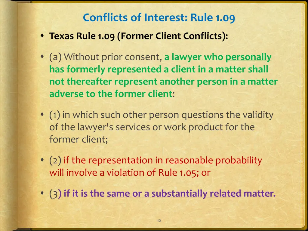 conflicts of interest rule 1 09