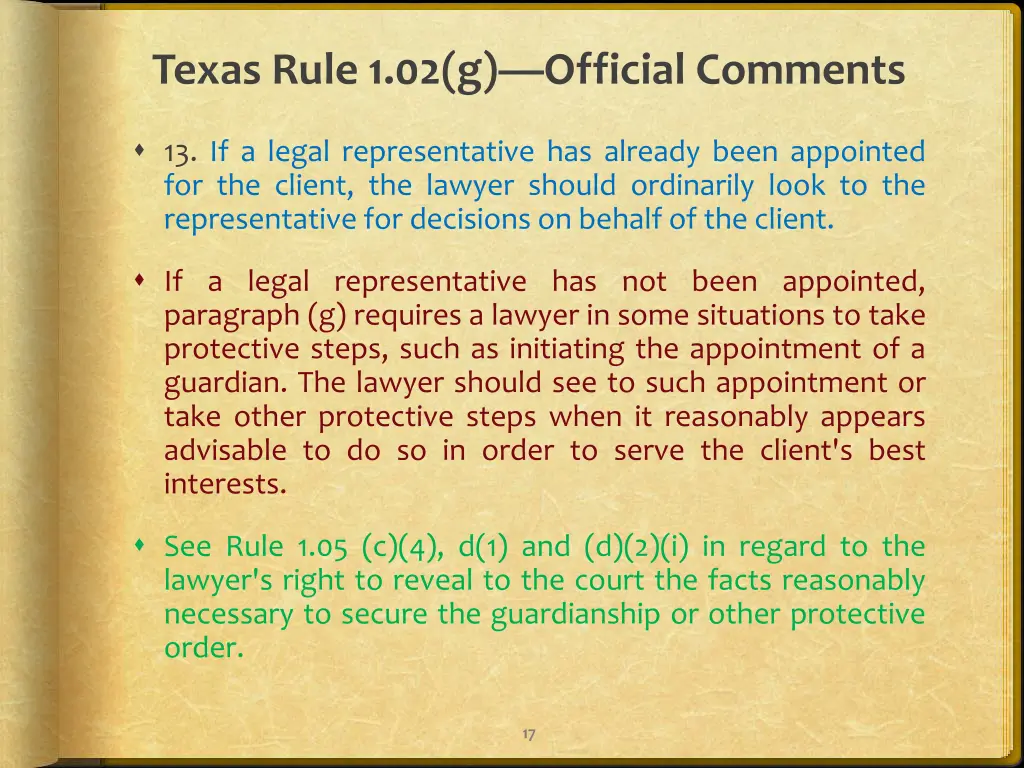 texas rule 1 02 g official comments 1