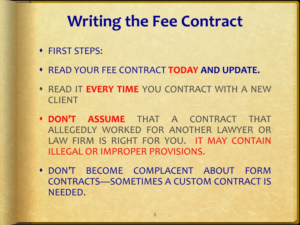 writing the fee contract 3