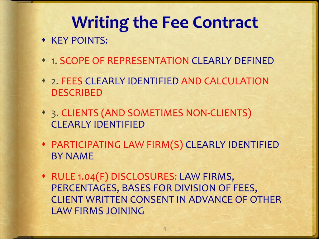 writing the fee contract key points