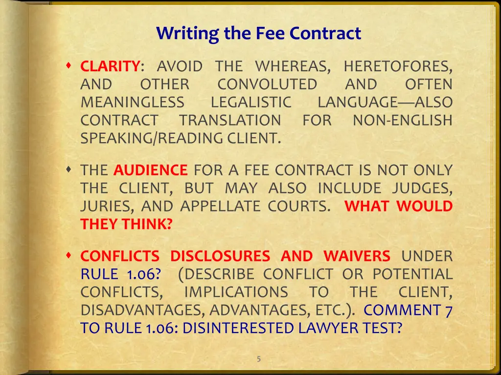 writing the fee contract