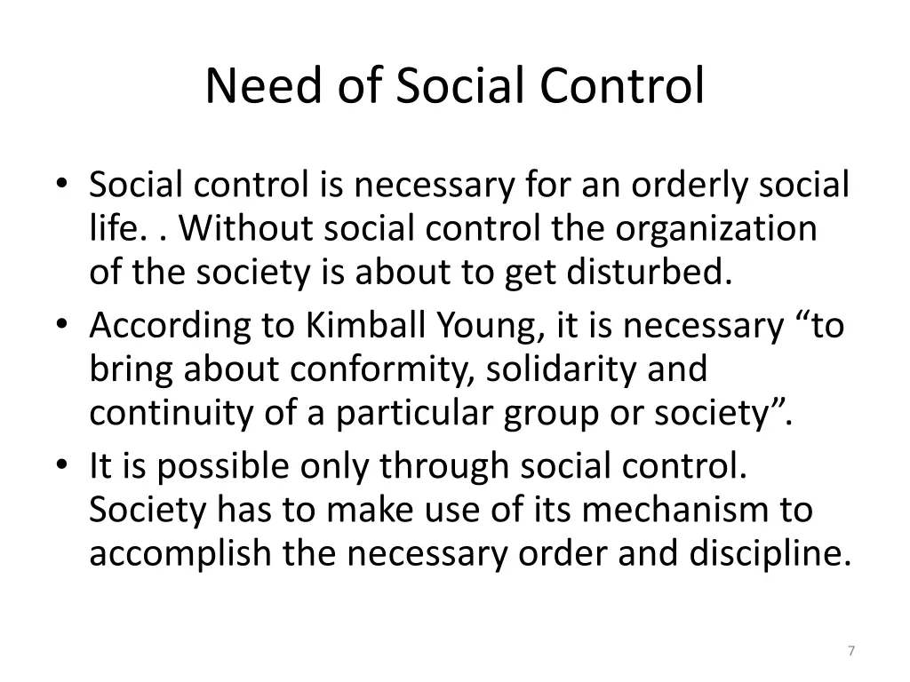 need of social control