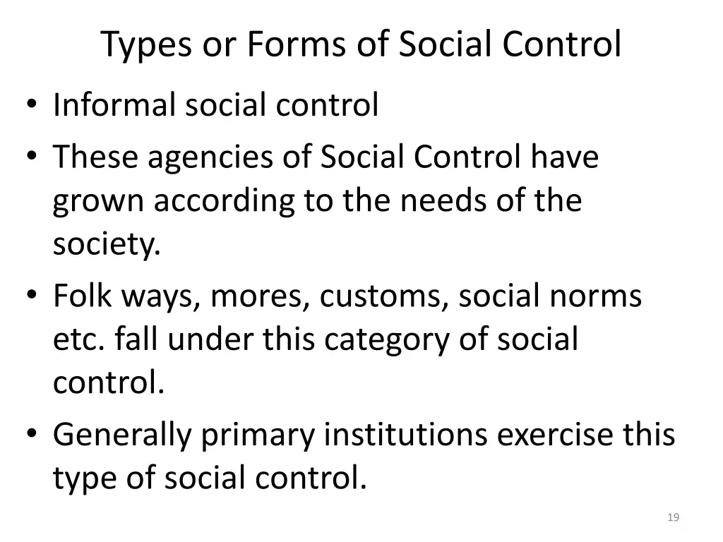 types or forms of social control informal social