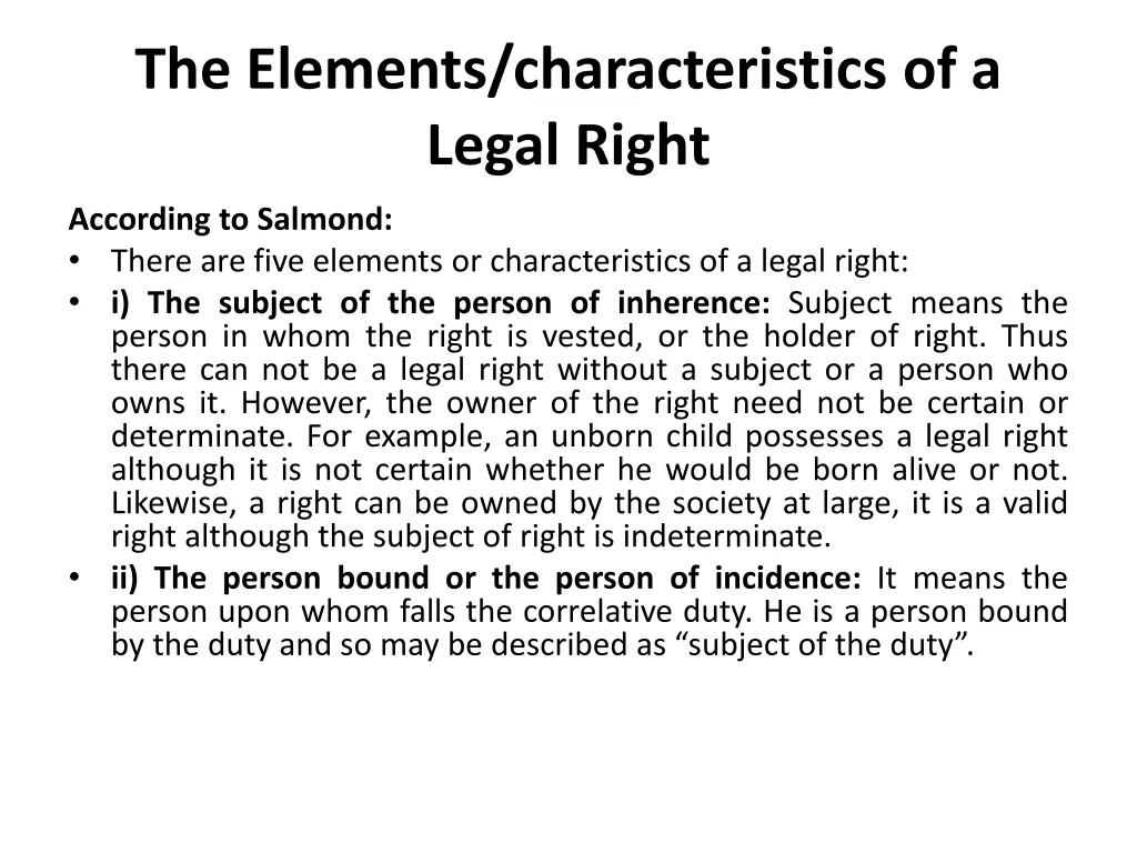 the elements characteristics of a legal right