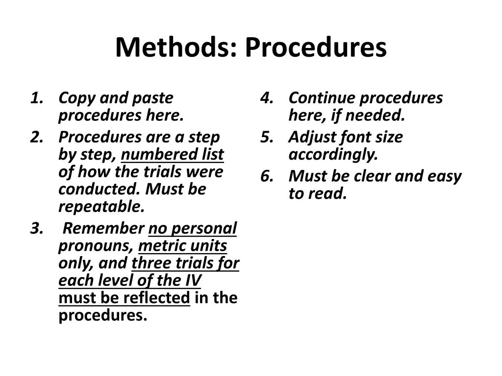 methods procedures