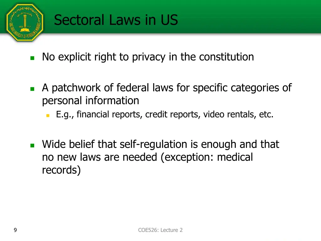 sectoral laws in us