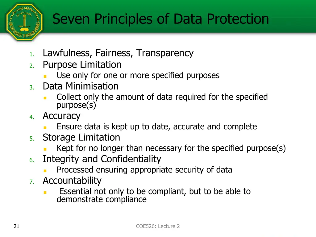 seven principles of data protection