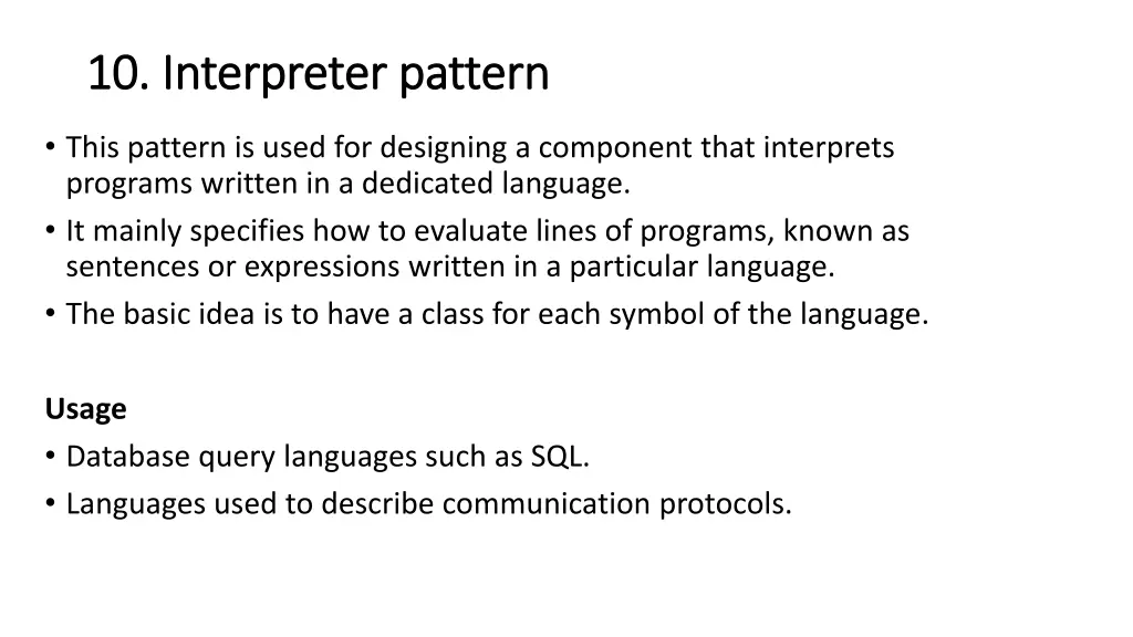 10 interpreter pattern 10 interpreter pattern