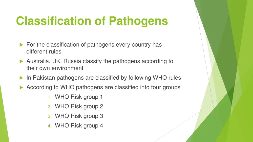 classification of pathogens