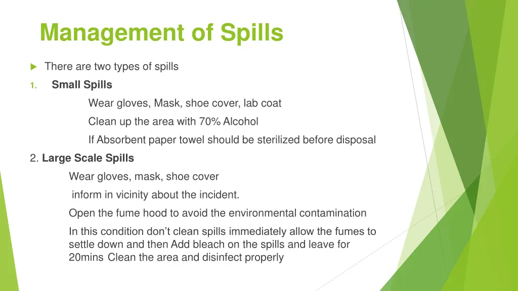 management of spills