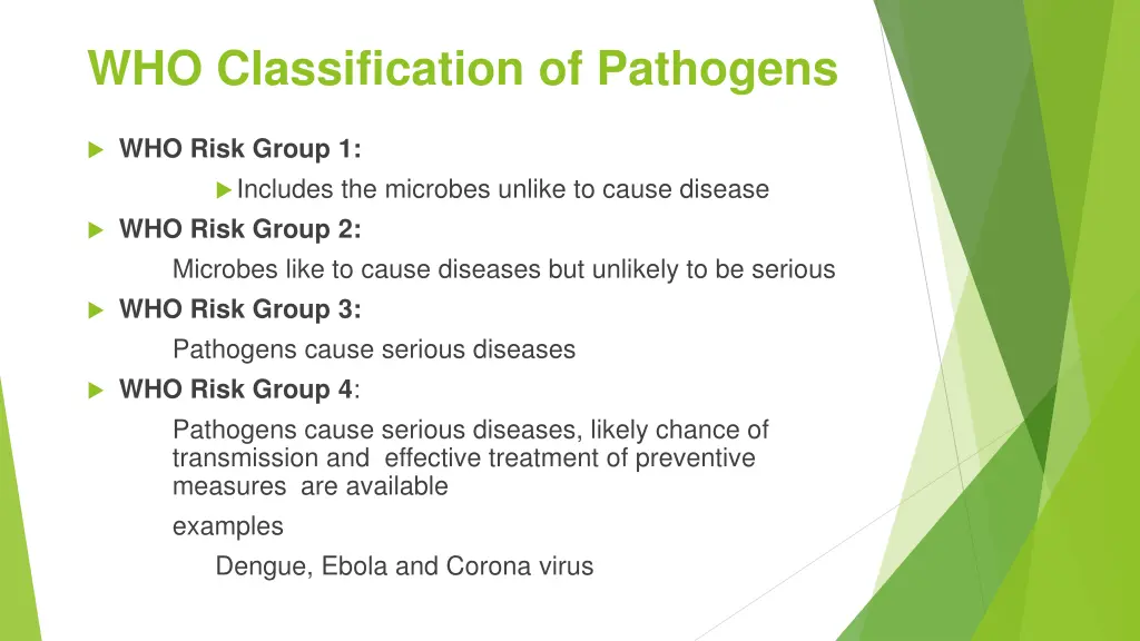 who classification of pathogens