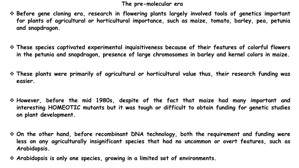 the pre molecular era