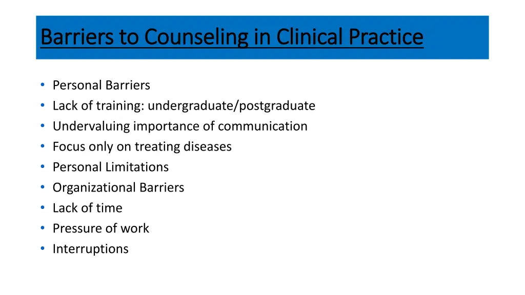 barriers to counseling in clinical practice