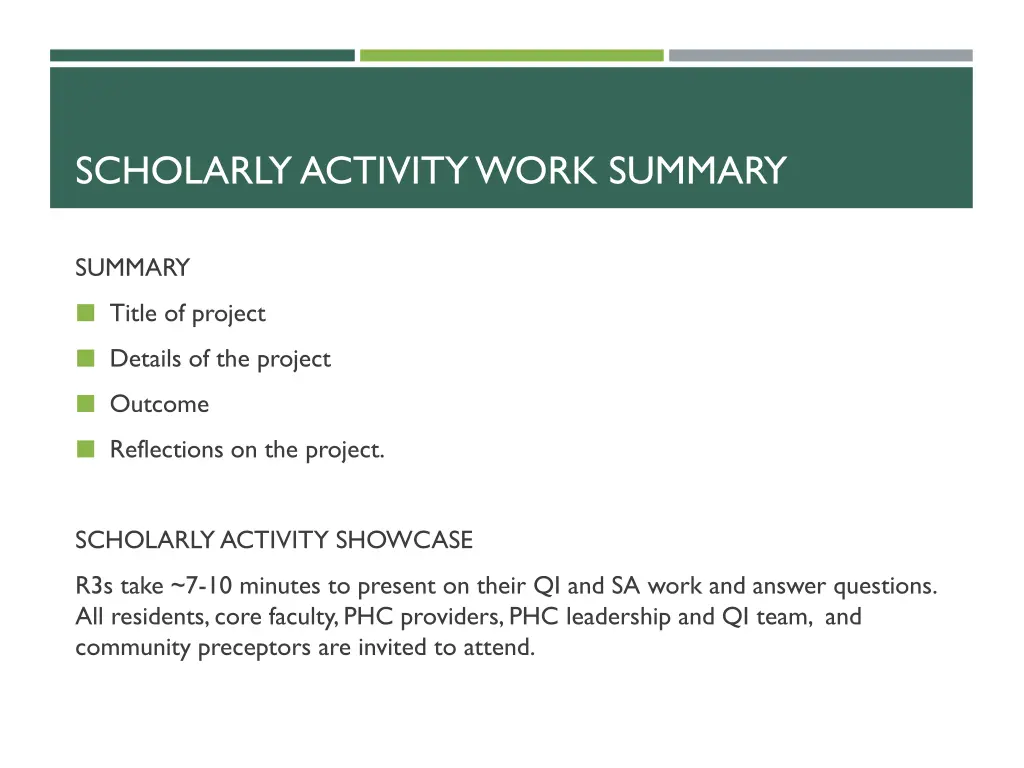 scholarly activity work summary